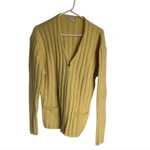 J Crew Yellow Womens 100% Wool Shetland Zip Up Sweater Cardigan V-Neck Size Larg